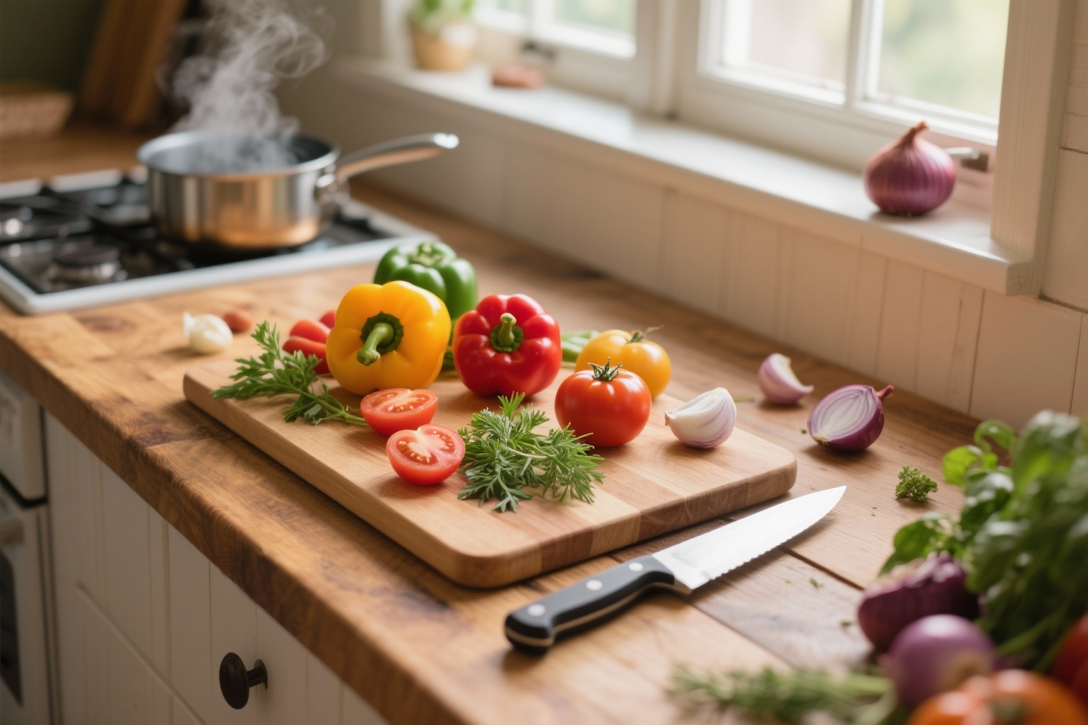 Fresh ingredients and cooking tools